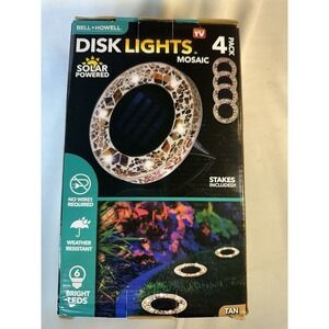 BRAND NEW Bell + Howell Solar Powered Disk Lights Mosaic Beige 4 PC Set